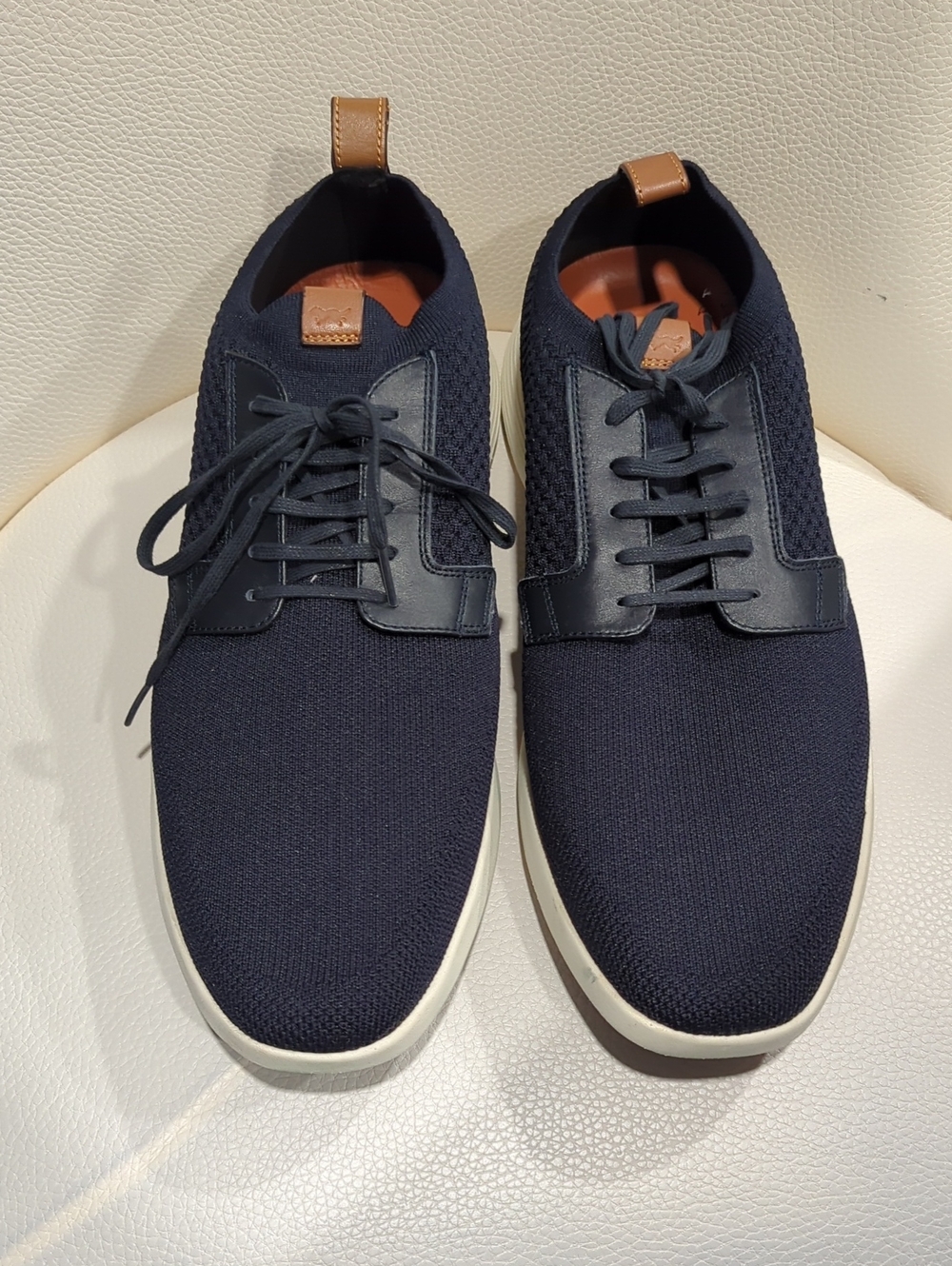 Men's Knit Navy Lace-Up Sneakers with Tan Pull Tab